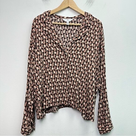 A MTL Brown Geometric Print Drop Sleeve  blouse Size 2X - Picture 1 of 7